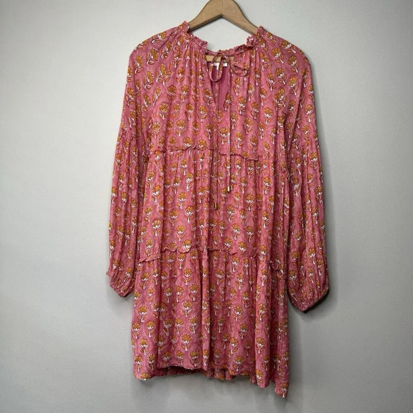 J Marie Tiered Ruffle Mine Short Floral Dress sz S Pink - Picture 2 of 7